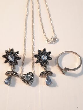 Sterling Silver925  Set Of 3 ,earings Ring And Neclase